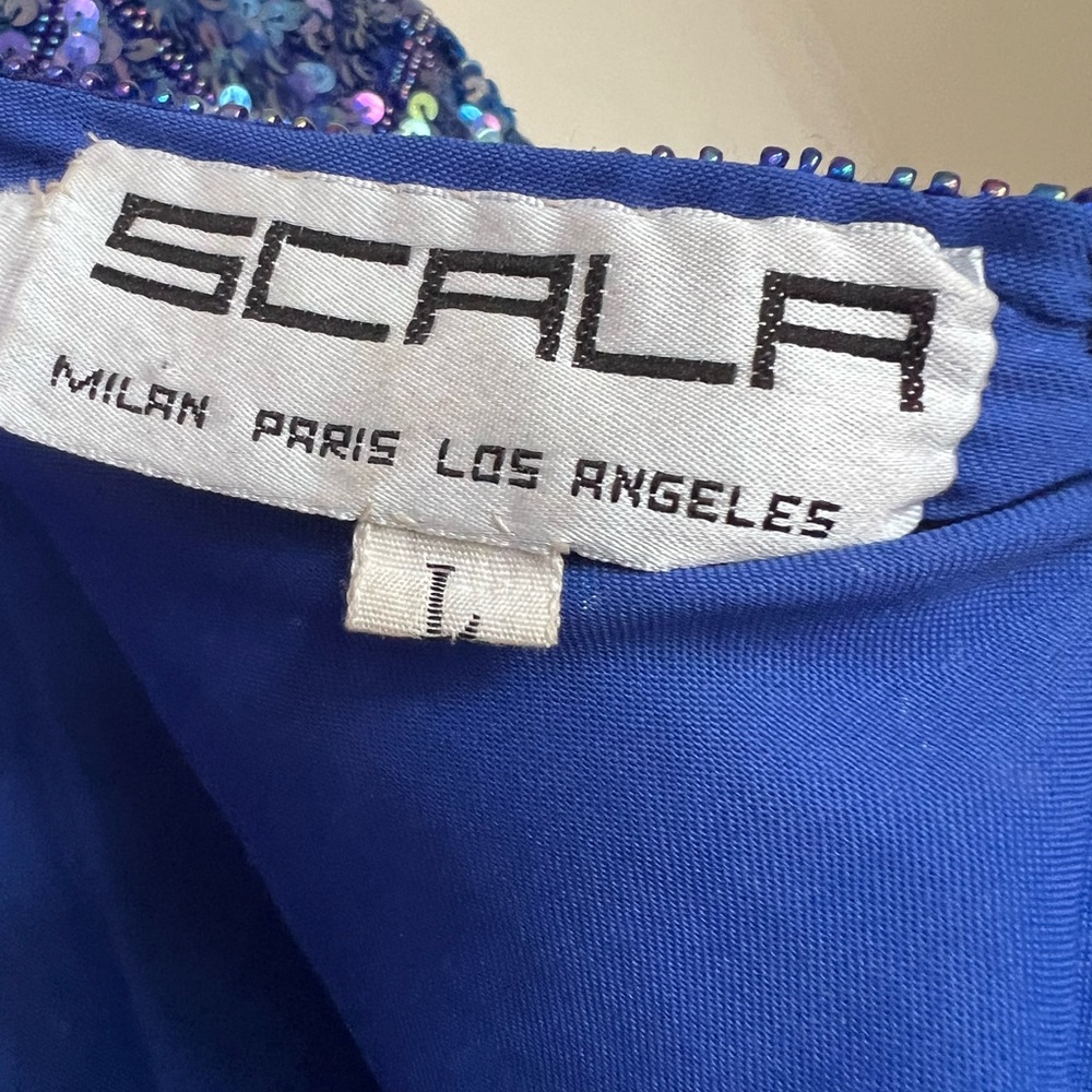 VTG Scala blue sequin, beaded evening dress size L - Picture 5 of 6